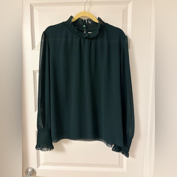 Aritzia Tops - Aritzia Dark Green Long Sleeve Ruffled Neck Blouse reposh for size
